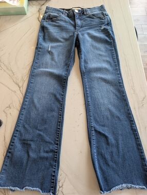 Democracy Women's Blue Flare Jeans with Distressed Hem